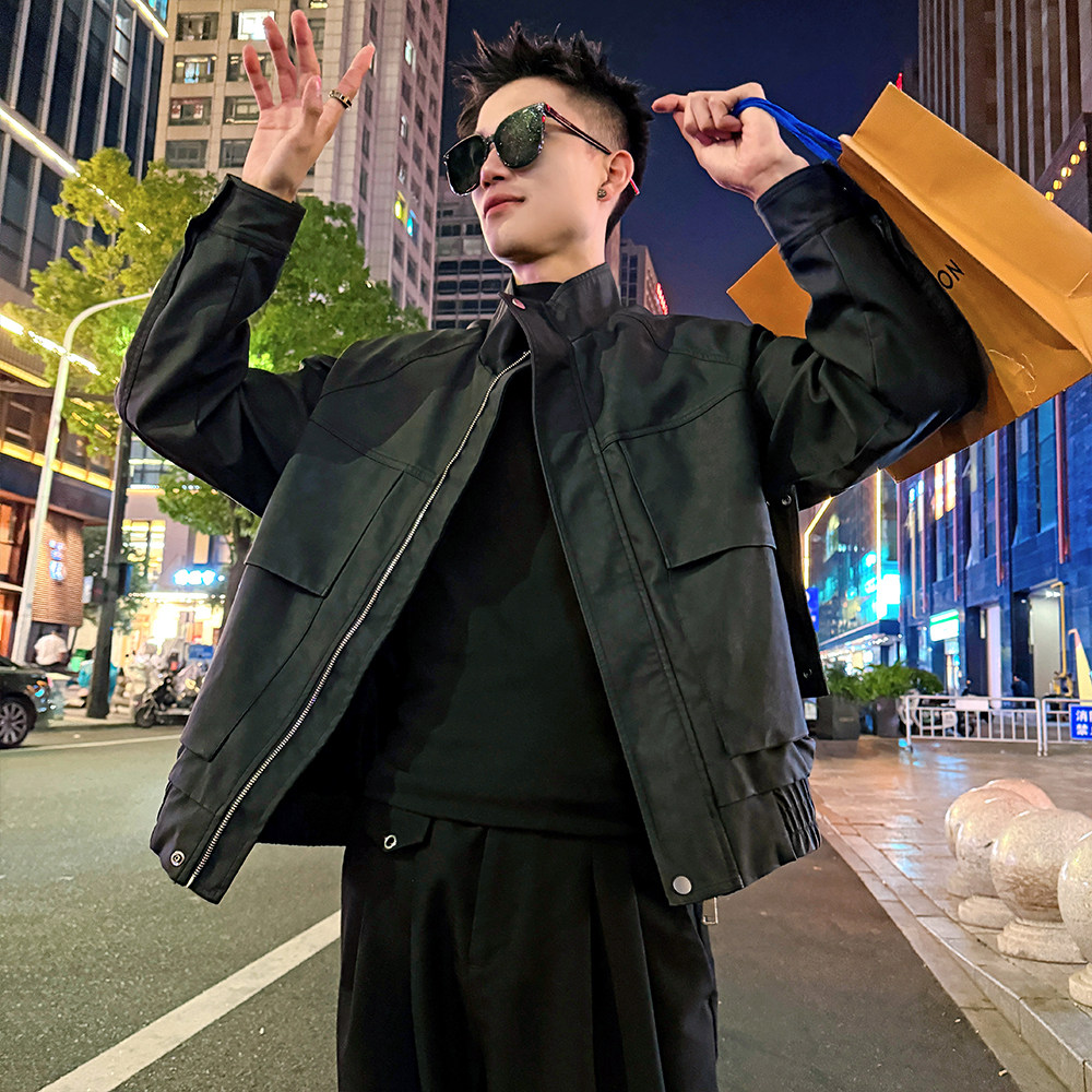 J185加绒/特P158控208插肩袖斜插订扣加绒机车服皮衣外套男3,男装皮衣,电商A256