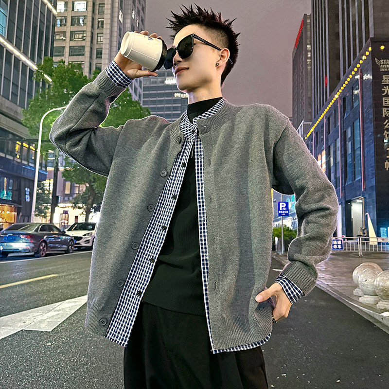 MC197/P118控158简约假两件衬衫毛衣开衫针织外套男1,男装针织衫/毛衣,电商A256