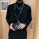 CX16/P48控68春秋痞帅小伙纯色百搭半高领肌理纹打底长袖T恤男，男装T恤，电商A256