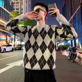 MC207/P68控98撞色菱形格毛衣帅气简约帅气针织打底衫男6，男装T恤，电商A256