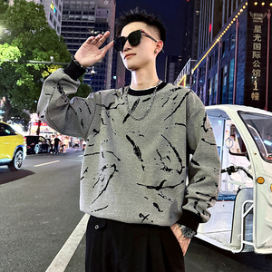 B169/P78控108假两件领子烧花抽绳收口宽版卫衣长袖男2图片