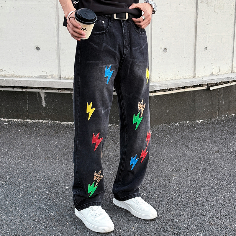 K38/P95控135休闲个性网红款直筒洗水贴布牛仔长裤男4，男装休闲裤，电商A256