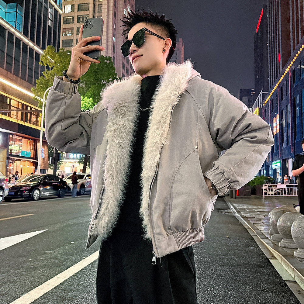 A999/P148控198抖音座山雕大毛领连帽棉服上衣男3图片