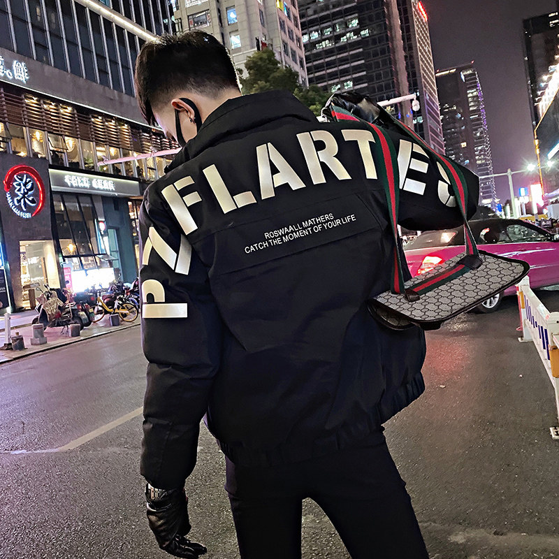 A60/特P128控168痞帅小伙潮流工装加厚外套字母棉衣男黑，男装棉衣，电商A256