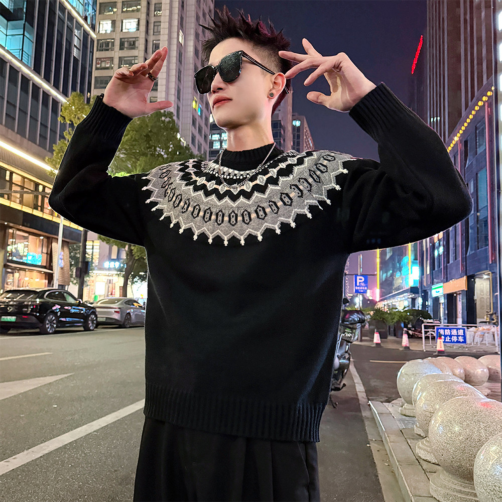 MC219/P88控128高品质插肩袖民族风毛衣针织打底衫男4,男装T恤,电商A256