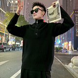 MC221/P98控138假两件连帽扣子拉链立领龙叨叨同款毛衣3，男装针织衫/毛衣，电商A256