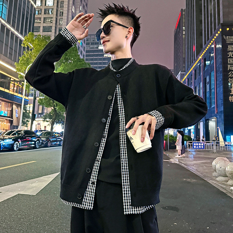 MC197/P118控158简约假两件衬衫毛衣开衫针织外套男3,男装针织衫/毛衣,电商A256