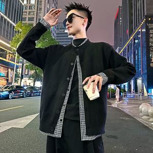 MC197/P118控158 简约假两件衬衫毛衣开衫针织外套男3图片