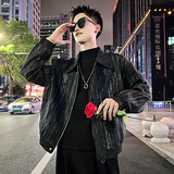 J106/P108控148韩版痞帅小伙个性撒银竖条纹夹克帅气外套男黑2，男装夹克，电商A256