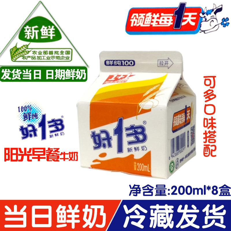 好一多牛奶阳光早餐奶鲜牛奶甜牛奶 纯牛奶有营养的牛奶200ml*8盒