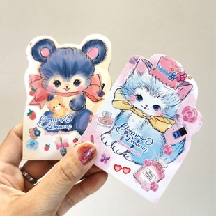 出口日本~梦幻唯美昭和猫咪小熊 swimmer卡通动物复古拍纸便签本