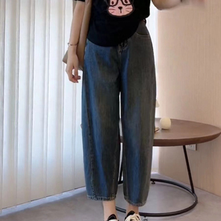 胖mm宽松高腰显瘦直筒阔腿裤 大码 薄款 弹力八分哈伦牛仔裤 子 女夏季