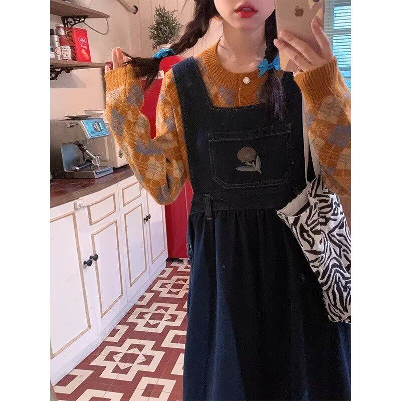 梨形牛仔背带裙女秋季小个子宽松韩版设计感复古吊带连衣裙情侣装