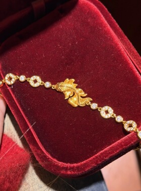 金店同款沙金饰品年年有余添财拉丝锦鲤钱币手链轻奢国风设计手饰