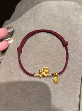 小红书同款马上有钱手链女生肖马福牌本命年红绳个性可爱气质手饰