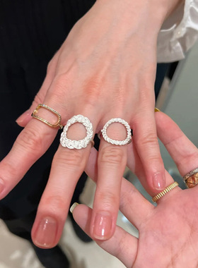 小红书爆款复古拉丝镂空椭圆戒指简约高级小众指环食指戒一件