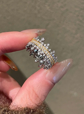 小红书爆款满天星排钻复古雪花蕾丝戒指女轻奢小众高级感一件