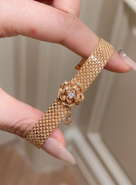 意大利轻奢米兰尼斯表带玫瑰花手链复古简约缎带镶钻山茶花腕带