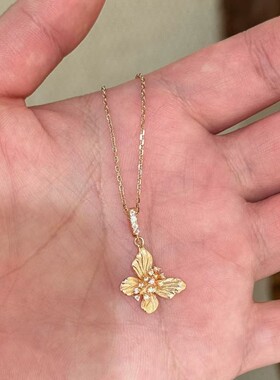 【蝶舞翩翩】古法沙金闪钻跑环蝴蝶吊坠项链精致百搭气质锁骨链女