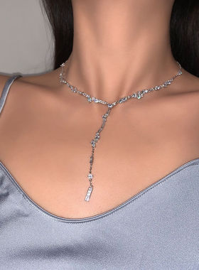 轻奢不规则气质闪碎钻新款锁骨链小众简约项链长款颈链女