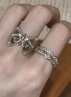 vintage中古风蕾丝蝴蝶鸢尾花戒指女复古小众高级感气质开口指环