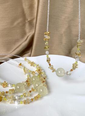 新款天然水晶项链黄水晶不规则碎石转运珠锁骨链项链百搭女款夏季