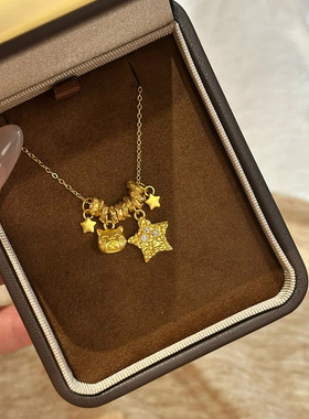 小红书爆款猫咪盘缠星星金盘缠吊坠项链新款新中式锁骨链一件