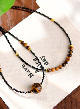 虎眼石项链新中式复古小众美拉德风锁骨链百搭吊坠虎眼石项链