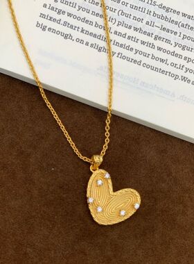 真金24K电镀强保色甜美蝴蝶酥指纹爱心质感镶钻项链心形挂坠项链