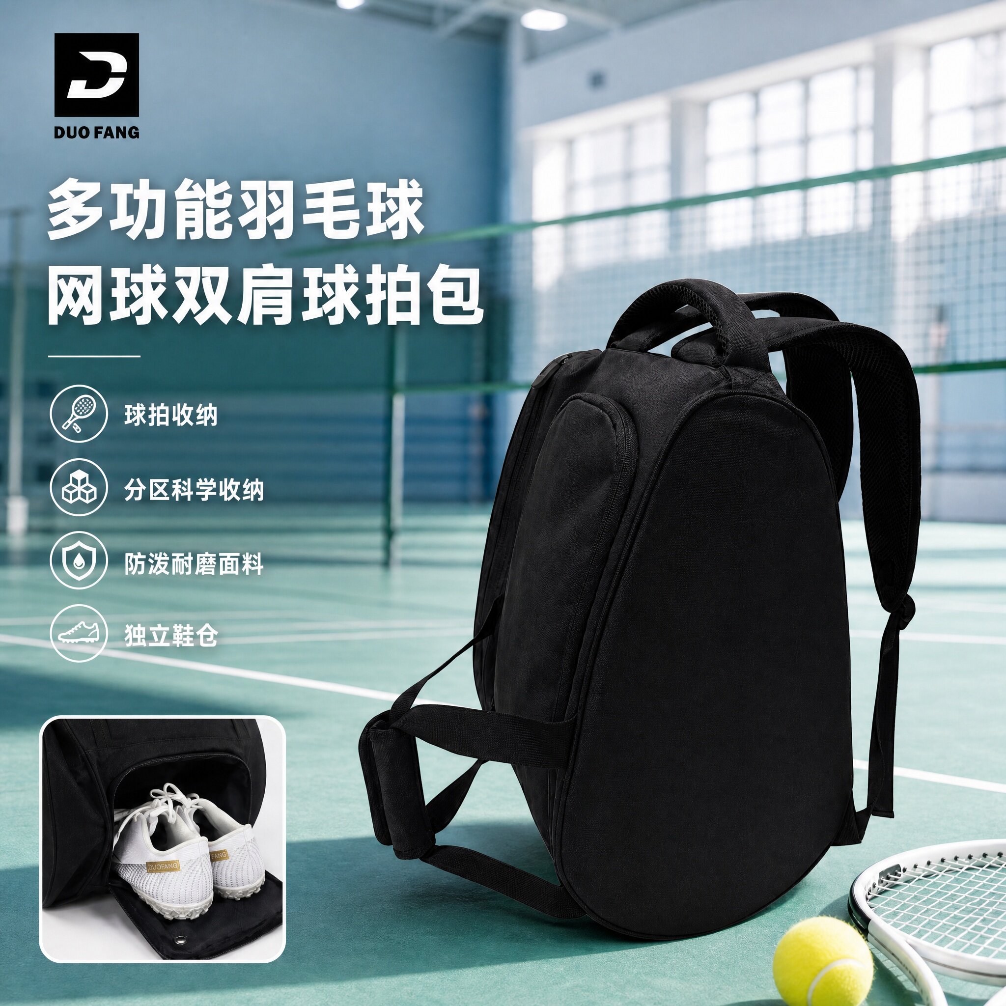 防水独立鞋仓羽毛球网球拍包图片