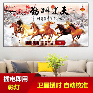 2025年新款客厅万年历电子钟家用山水风景挂钟数码日历钟表装饰画