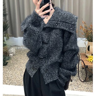 韩国冬季新款 两穿 厚实保暖粗针短款针织外套毛衣女