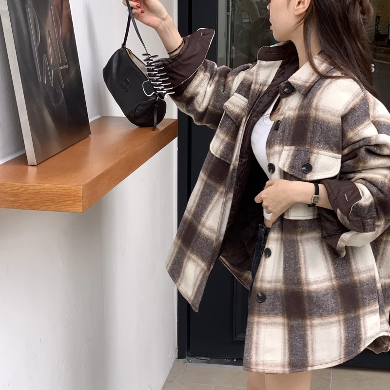 2026冬季新款 加厚毛呢外套宽松中长款夹棉保暖大衣