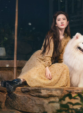 2026春新款法式温柔风V领长袖连衣裙女复古海边度假风碎花连衣裙