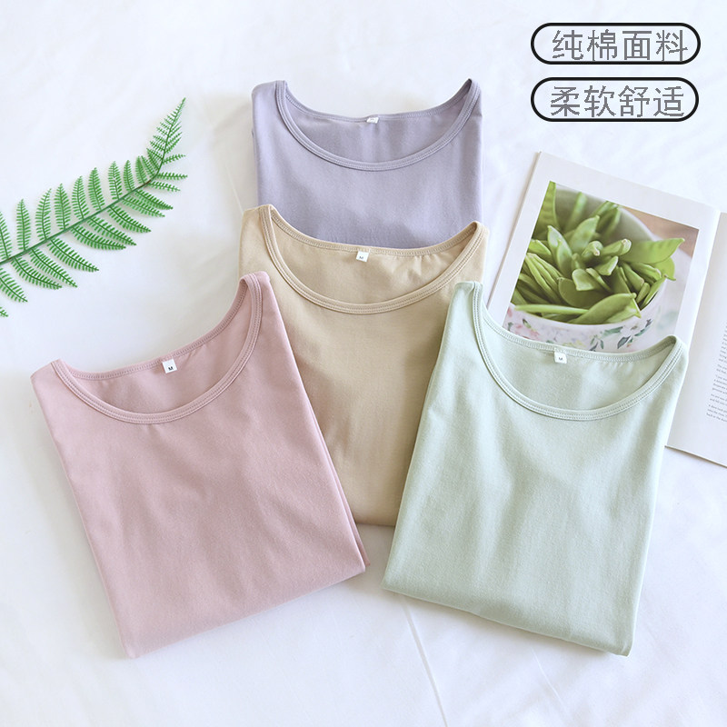 纯棉睡衣女春秋季单件上衣内衣莱卡棉秋衣内搭打底衫长袖家居睡衣