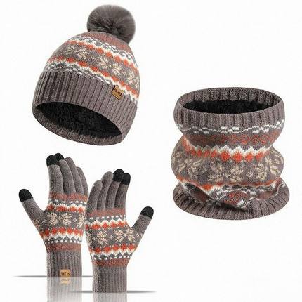帽子围巾手套三件套装一体围脖女士冬季加绒保暖针织毛线帽冬天女