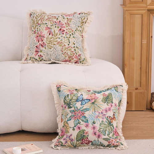 法式田园风提花流苏双面抱枕套