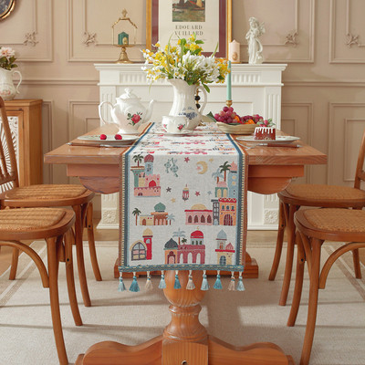 中东月亮斋节色织提花流苏桌旗