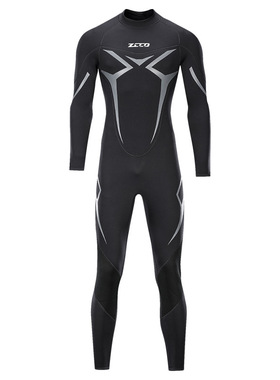 新款大码速干连体潜水衣男3mm保暖防晒冲浪服长袖防寒冬泳游泳衣