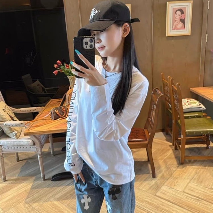 白色纯棉长袖宽松打底衫内搭女