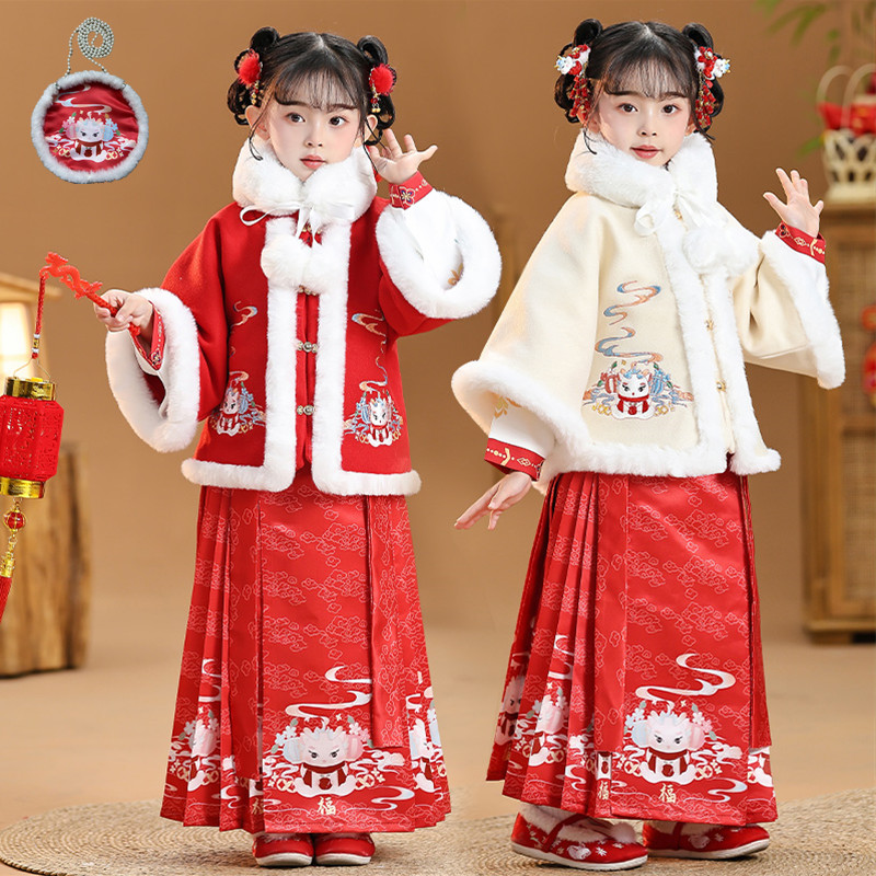 女童汉服秋冬装2023新款儿童加厚古装中国风唐装小女孩连衣裙冬款