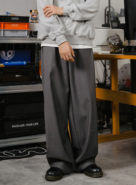 DRINK LIFE美式复古cleanfit休闲设计感廓形灰色西裤男重磅垂坠感