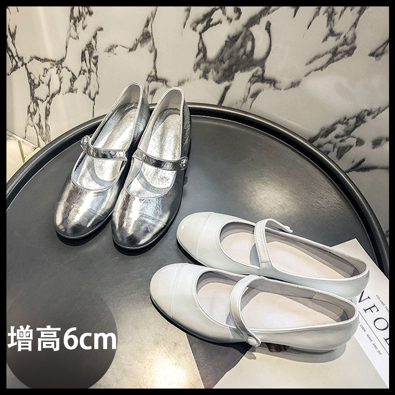 玛丽珍女鞋小心机隐形内增高9cm高跟鞋一字扣单鞋舒适羊皮休闲鞋