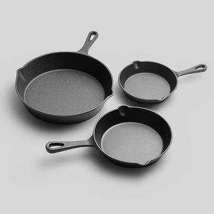 铸铁锅平底锅三件套家用锅老式 代发 铁锅煎蛋锅涂层不粘锅具套装