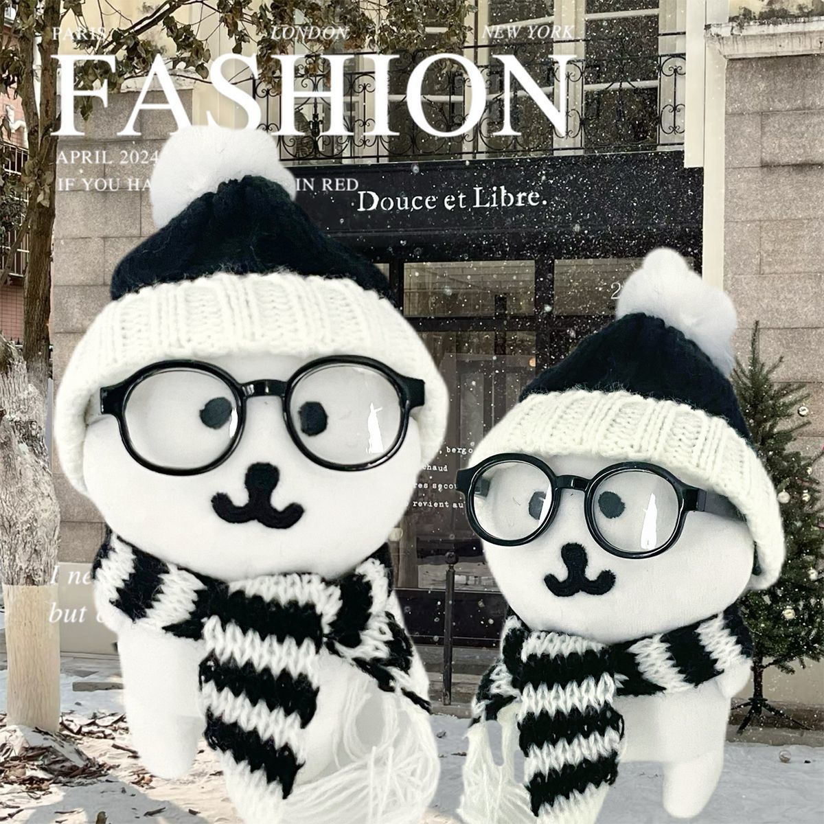 13cm自嘲熊挂件娃衣黑色毛线帽子围巾可爱冬季娃娃围巾配饰便宜