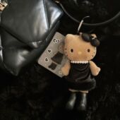 长腿猫新款 KT名媛风豹纹黑粉毛绒玩具少女心包挂饰钥匙扣礼物活动