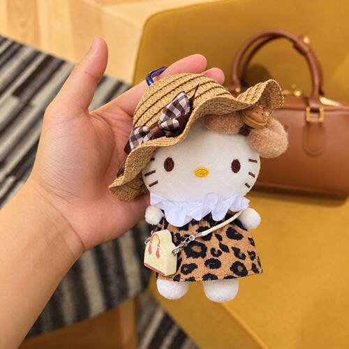 HelloKitty包挂件豹纹裙挎包套装可爱个性毛绒玩偶公仔钥匙扣挂饰