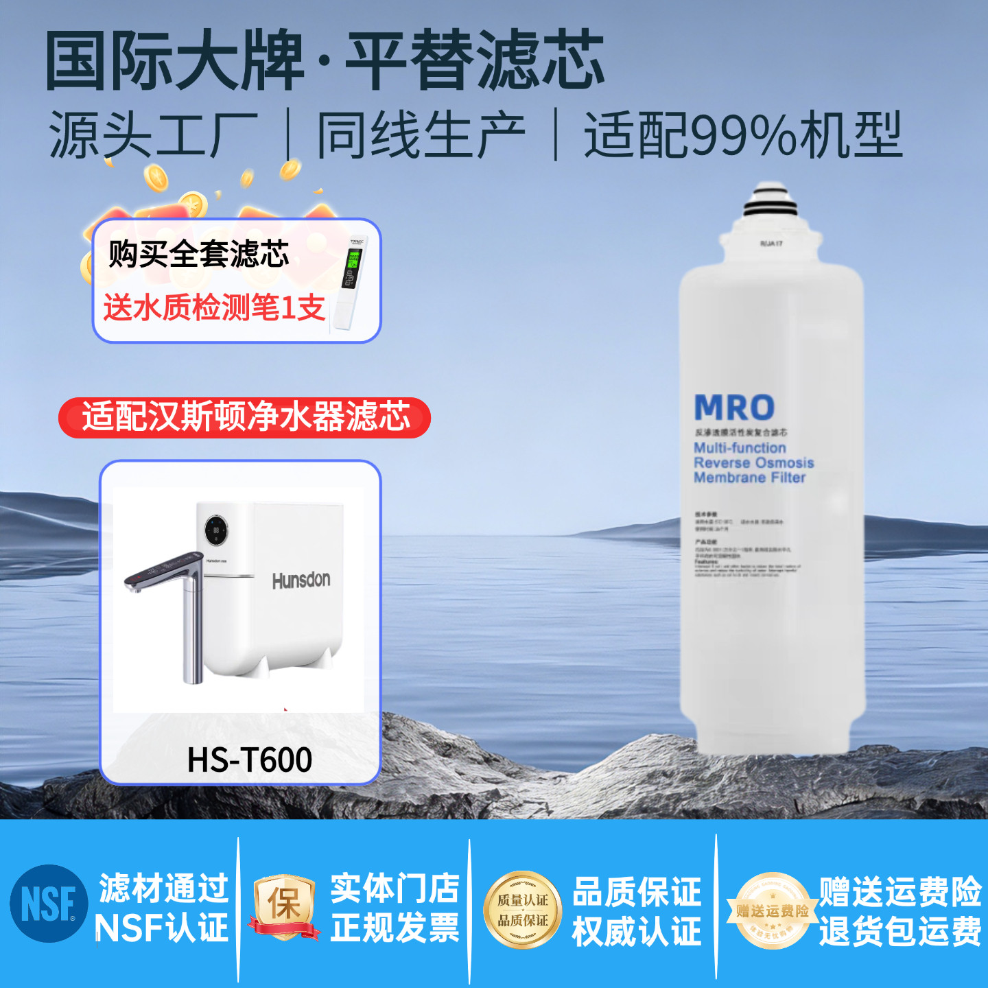 适配汉斯顿净水器HS-T60净热一体滤芯MRO五合一复合反渗透平替芯