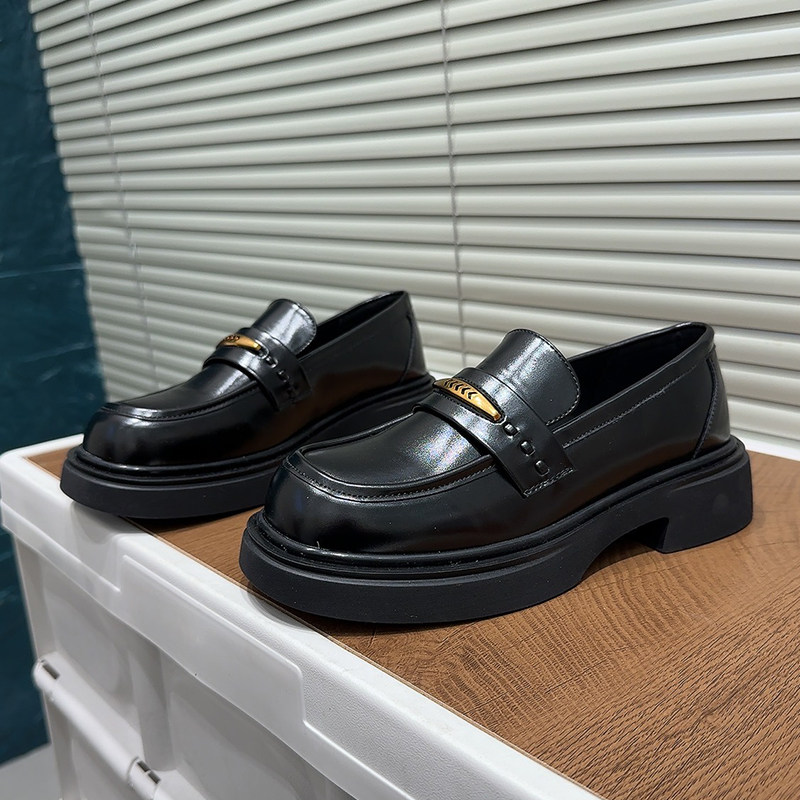 英伦风厚底真皮乐福鞋女2026春季黑色金属扣百搭通勤一脚蹬小皮鞋,女鞋,乐福鞋（豆豆鞋）,淘宝优惠券,粉丝福利购,淘宝优惠卷