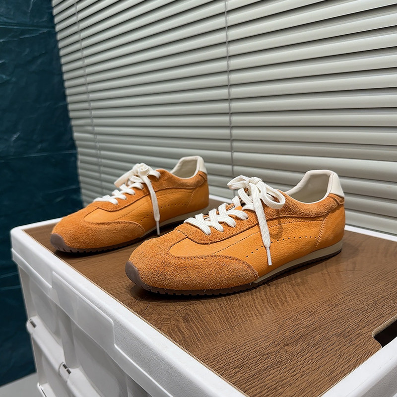 欧货真皮复古德训鞋女日系软底低帮百搭休闲运动鞋少女圆头单鞋潮